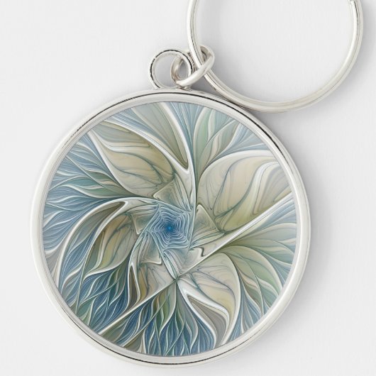 Bloemendroompatroon Abstract Blauw Khaki Fractal Sleutelhanger (Voorkant)