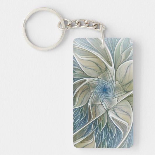 Bloemendroompatroon Abstract Blauw Khaki Fractal Sleutelhanger (Voorkant)
