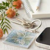 Bloemendroompatroon Abstract Blauw Khaki Fractal Sleutelhanger (Voorkant Rechts)