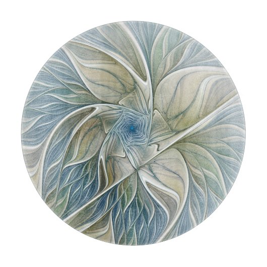 Bloemendroompatroon Abstract Blauw Khaki Fractal Snijplank (Voorkant)
