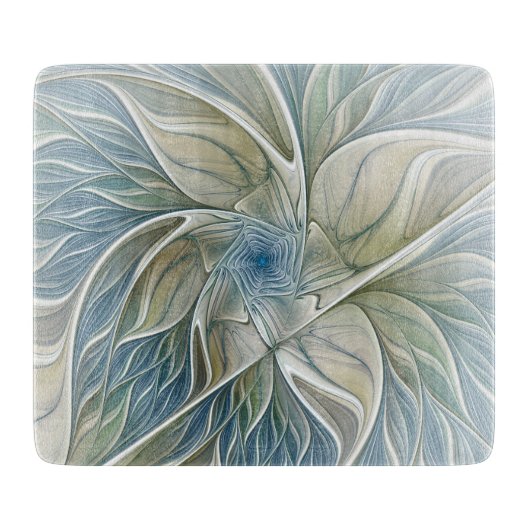 Bloemendroompatroon Abstract Blauw Khaki Fractal Snijplank (Voorkant)
