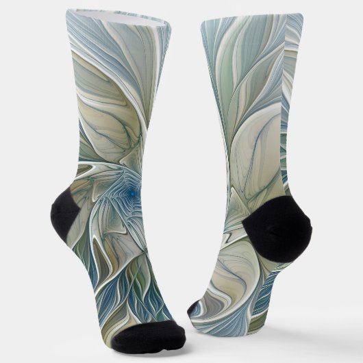 Bloemendroompatroon Abstract Blauw Khaki Fractal Sokken (Gebogen)