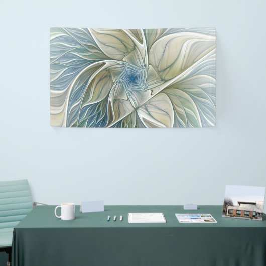 Bloemendroompatroon Abstract Blauw Khaki Fractal Spandoek (Beurs)