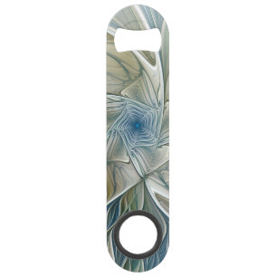 Bloemendroompatroon Abstract Blauw Khaki Fractal Speed Flessenopener