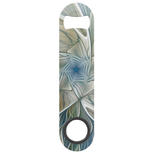 Bloemendroompatroon Abstract Blauw Khaki Fractal Speed Flessenopener (Voorkant)