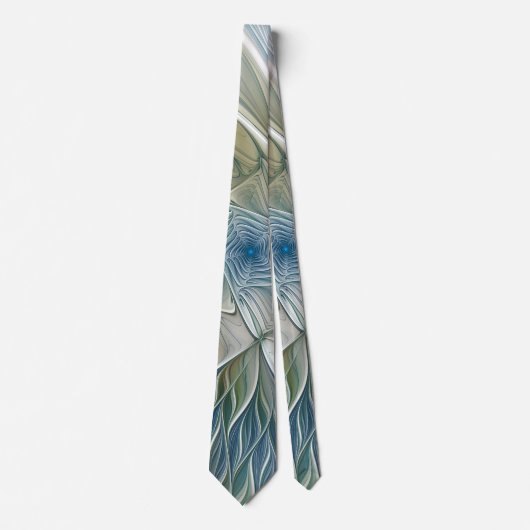 Bloemendroompatroon Abstract Blauw Khaki Fractal Stropdas (Voorkant)