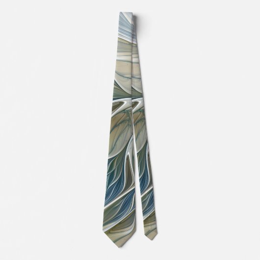 Bloemendroompatroon Abstract Blauw Khaki Fractal Stropdas (Voorkant)