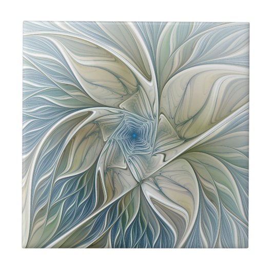 Bloemendroompatroon Abstract Blauw Khaki Fractal Tegeltje (Voorkant)