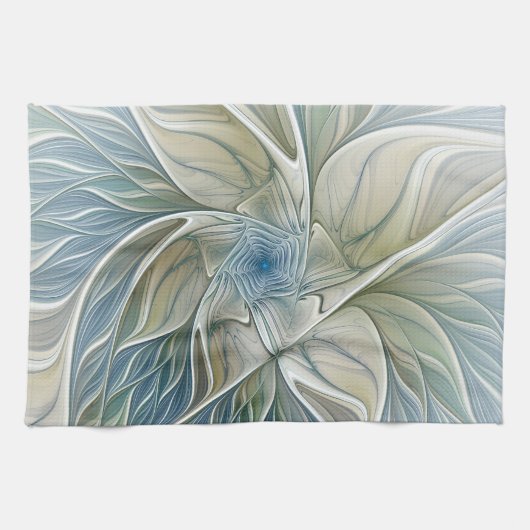 Bloemendroompatroon Abstract Blauw Khaki Fractal Theedoek (Horizontaal)