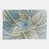 Bloemendroompatroon Abstract Blauw Khaki Fractal Theedoek (Horizontaal)