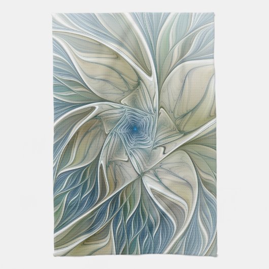 Bloemendroompatroon Abstract Blauw Khaki Fractal Theedoek (Verticaal)