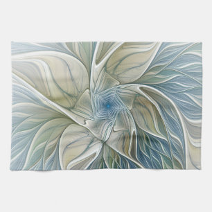 Bloemendroompatroon Abstract Blauw Khaki Fractal Theedoek