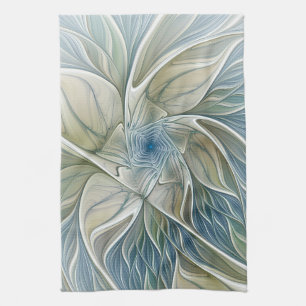 Bloemendroompatroon Abstract Blauw Khaki Fractal Theedoek