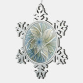 Bloemendroompatroon Abstract Blauw Khaki Fractal Tin Sneeuwvlok Ornament (Rechts)