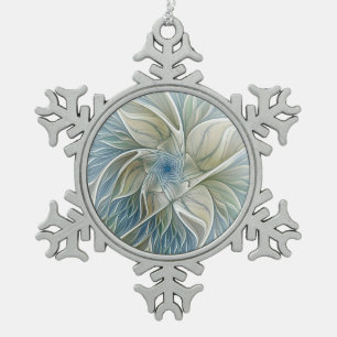 Bloemendroompatroon Abstract Blauw Khaki Fractal Tin Sneeuwvlok Ornament
