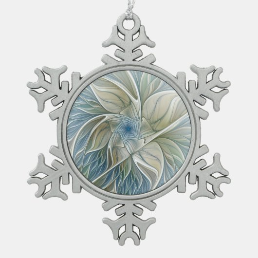 Bloemendroompatroon Abstract Blauw Khaki Fractal Tin Sneeuwvlok Ornament (Voorkant)
