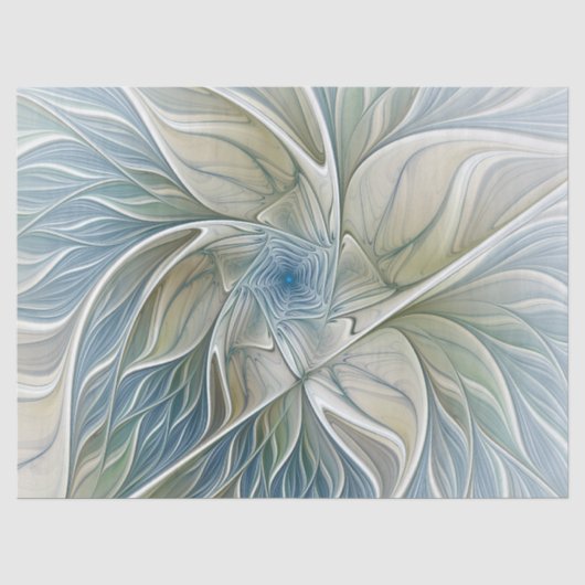 Bloemendroompatroon Abstract Blauw Khaki Fractal Tissuepapier (Voorkant)