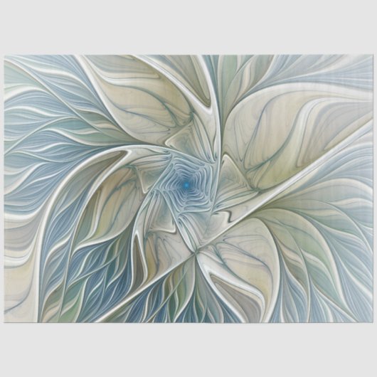 Bloemendroompatroon Abstract Blauw Khaki Fractal Tissuepapier (Voorkant)