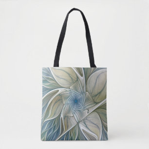 Bloemendroompatroon Abstract Blauw Khaki Fractal Tote Bag