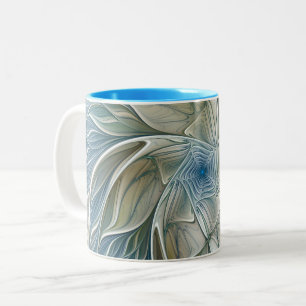 Bloemendroompatroon Abstract Blauw Khaki Fractal Tweekleurige Koffiemok