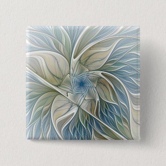 Bloemendroompatroon Abstract Blauw Khaki Fractal Vierkante Button 5,1 Cm (Voorkant)