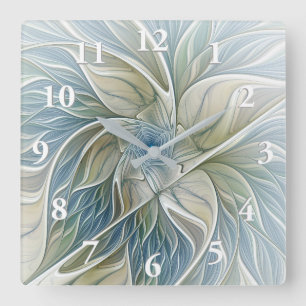 Bloemendroompatroon Abstract Blauw Khaki Fractal Vierkante Klok