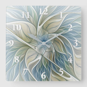 Bloemendroompatroon Abstract Blauw Khaki Fractal Vierkante Klok