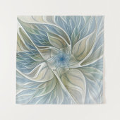 Bloemendroompatroon Abstract Blauw Khaki Fractal Wandkleed (Voorkant (horizontaal))
