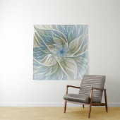 Bloemendroompatroon Abstract Blauw Khaki Fractal Wandkleed (In Situ (horizontaal))
