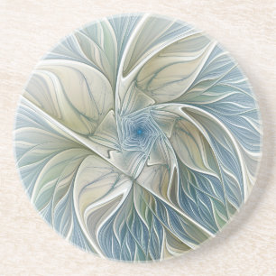 Bloemendroompatroon Abstract Blauw Khaki Fractal Zandsteen Onderzetter