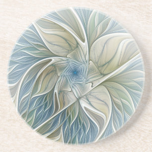 Bloemendroompatroon Abstract Blauw Khaki Fractal Zandsteen Onderzetter