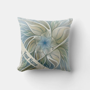 Bloemendroompatroon Abstracte Kunst Blauw Khaki Na Kussen
