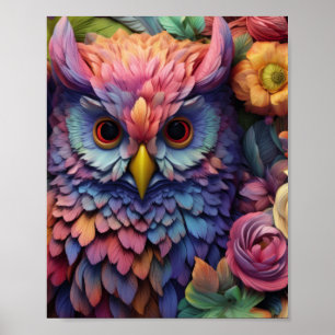 Bloemendroomuil – Kleurrijke Fantasie Vogel Kunst Poster