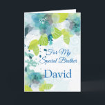 Bloemendruk Aangepaste Naam Verjaardagskaart-Broer Kaart<br><div class="desc">Stel je voor dat deze verse bloemige waterverf-uitziende gedrukte verjaardagskaart wordt geopend door je speciale broer met zijn aangepaste naam erop. Tinten van Blauw en Groen op een knalwitte achtergrond. Groet afgedrukt aan de binnenkant. Pas haar naam aan door het menu rechts te kiezen, klik op "David" en wijzig de...</div>