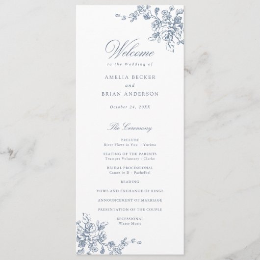 Bloemendruk Frans Toile Vintage Trouwprogramma Programmakaart (Voorkant)