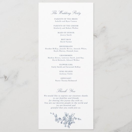 Bloemendruk Frans Toile Vintage Trouwprogramma Programmakaart (Achterkant)