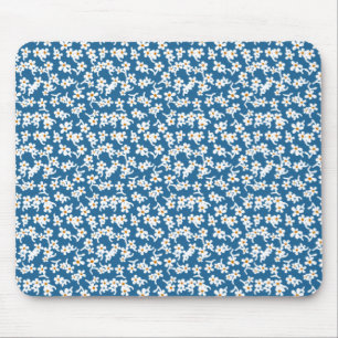 Bloemendruk uit de jaren 70 in blauw, vintage bloe muismat