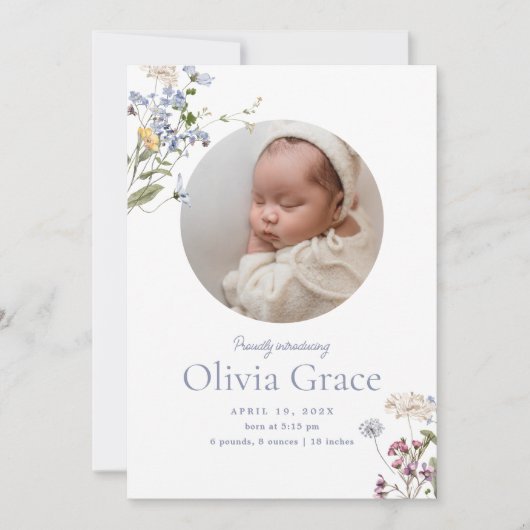  bloemeneenvoud | Olivia Dank je geboorte Aankondiging (Voorkant)