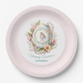 Bloemenei Vogel Roze  familienaam Pasen Papieren Bordje (Voorkant)