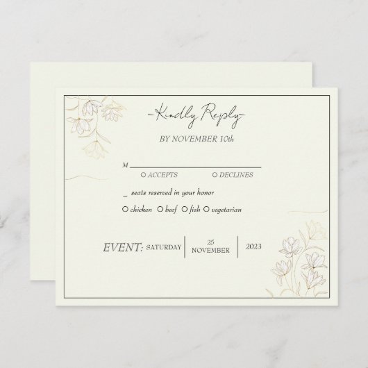 " bloemenelegantie bruiloft RSVP" Kaart (Voorkant / Achterkant)