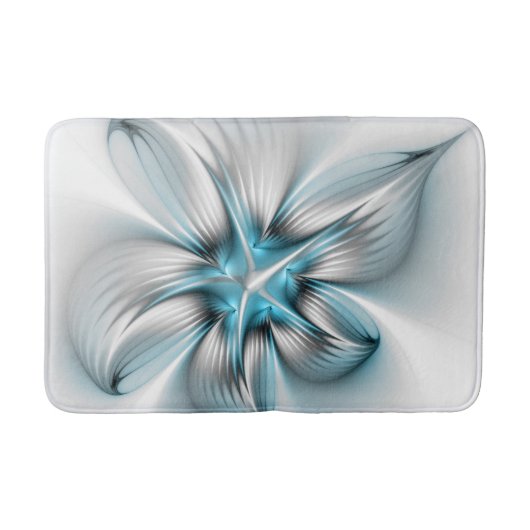 Bloemenelegantie Moderne Abstracte Blauwe Fractal Badmat (Voorkant)