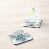 Bloemenelegantie Moderne Abstracte Blauwe Fractal  Bier Onderzetter (Rechterzijde)