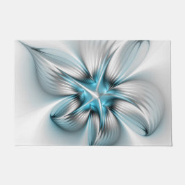 Bloemenelegantie Moderne Abstracte Blauwe Fractal  Deurmat