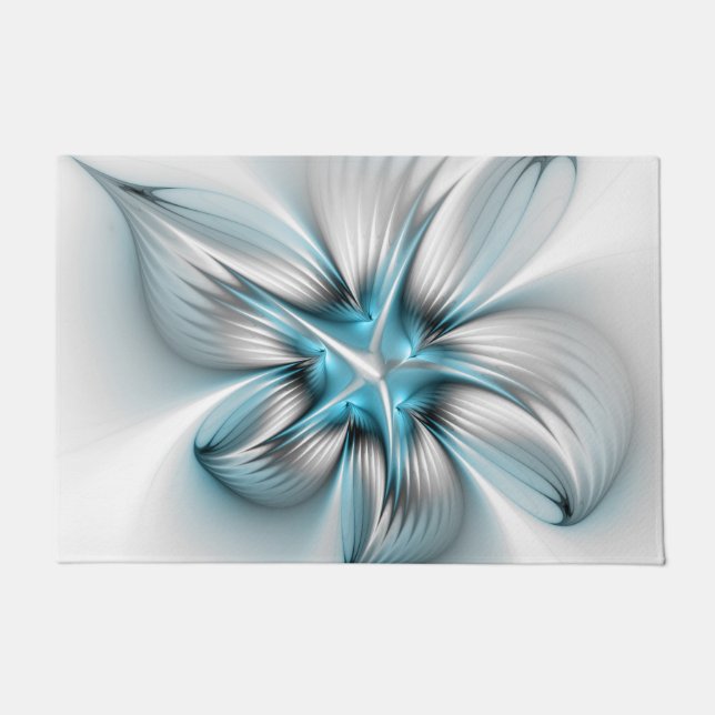 Bloemenelegantie Moderne Abstracte Blauwe Fractal  Deurmat (Voorkant)
