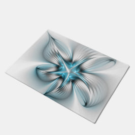 Bloemenelegantie Moderne Abstracte Blauwe Fractal  Deurmat