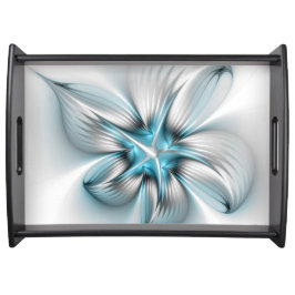 Bloemenelegantie Moderne Abstracte Blauwe Fractal  Dienblad