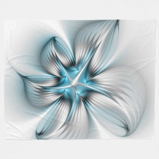 Bloemenelegantie Moderne Abstracte Blauwe Fractal Fleece Deken (Voorkant (Horizontaal))