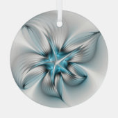 Bloemenelegantie Moderne Abstracte Blauwe Fractal  Glas Ornament (Achterkant)