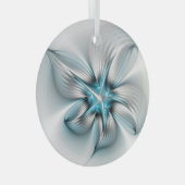 Bloemenelegantie Moderne Abstracte Blauwe Fractal  Glas Ornament (Voorkant Rechts)