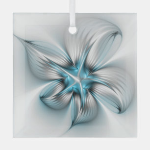 Bloemenelegantie Moderne Abstracte Blauwe Fractal Glas Ornament